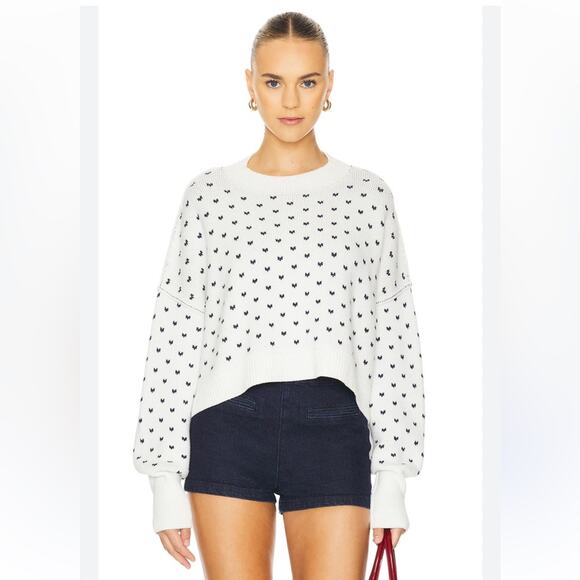 Free People Pattern Easy Street Crop Sweater - White Navy...